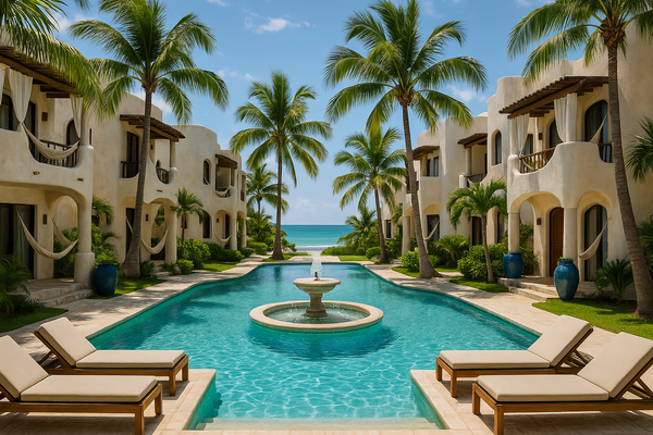 A tropical beachfront resort representing digital ownership and lifestyle freedom — Sovereignty Starter Kit CTA